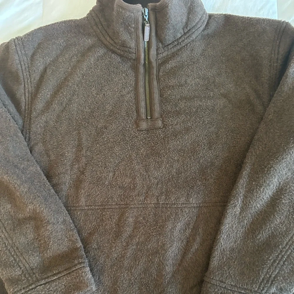 J. Peterman Brown Fleece 1/4 Zip  Pockets Men’s Size Small - Picture 3 of 11
